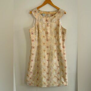 Austin Reed Womens Tan Sleeveless Embroidered Orange Flowers Dress 14
